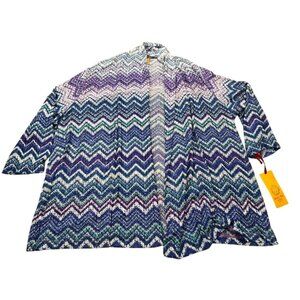 Ruby Rd Woman Cardigan 3X Multicolor Chevron Open Front Top Boho Lightweight NWT
